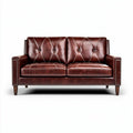 Bruin leren bank met knoopdetails en houten poten 180 x 90 x 80 cm
