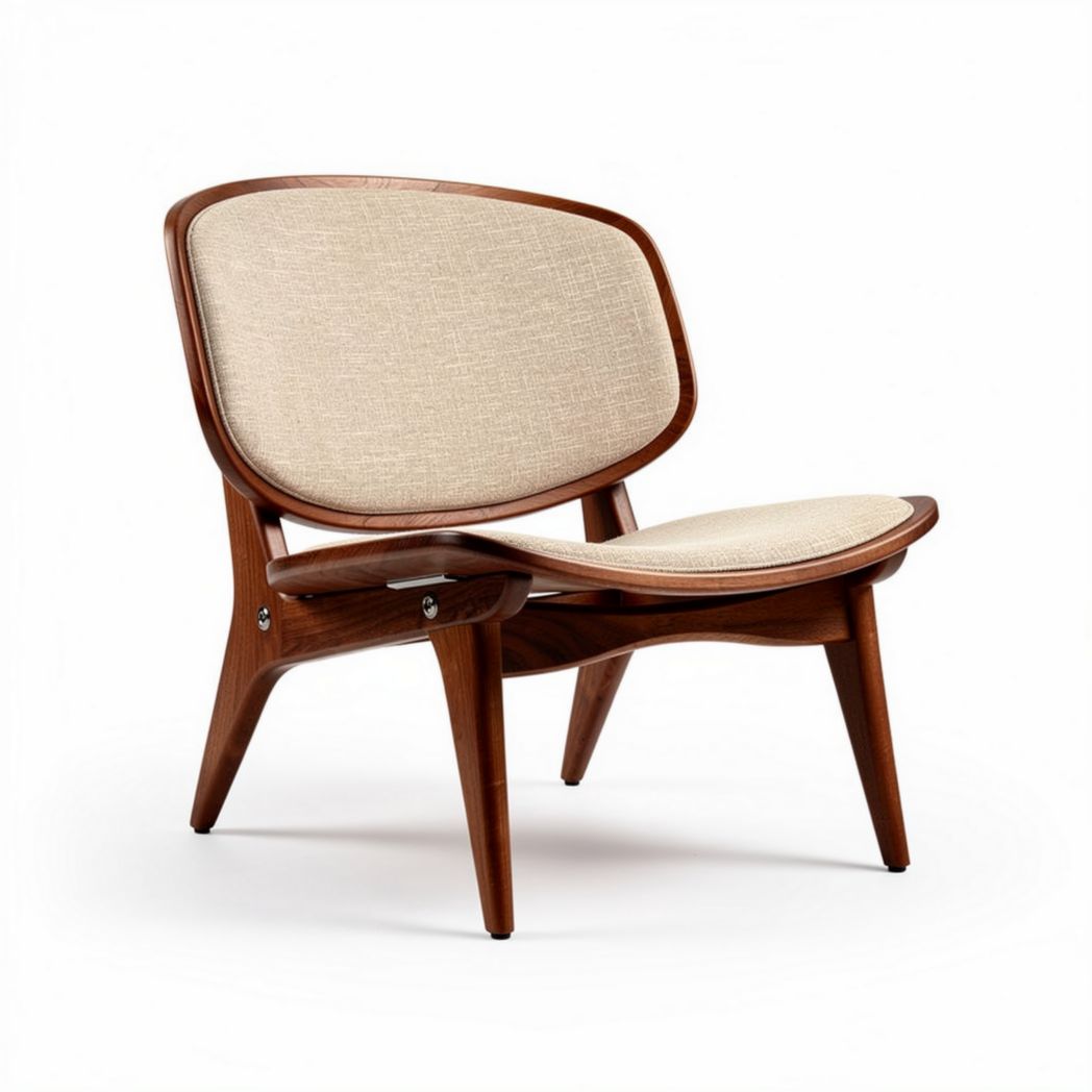 Houten fauteuil met beige stofafwerking 70 x 70 x 75cm