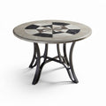 Ronde salontafel van marmer en metaal in grijs en zwart met een diameter van 90cm