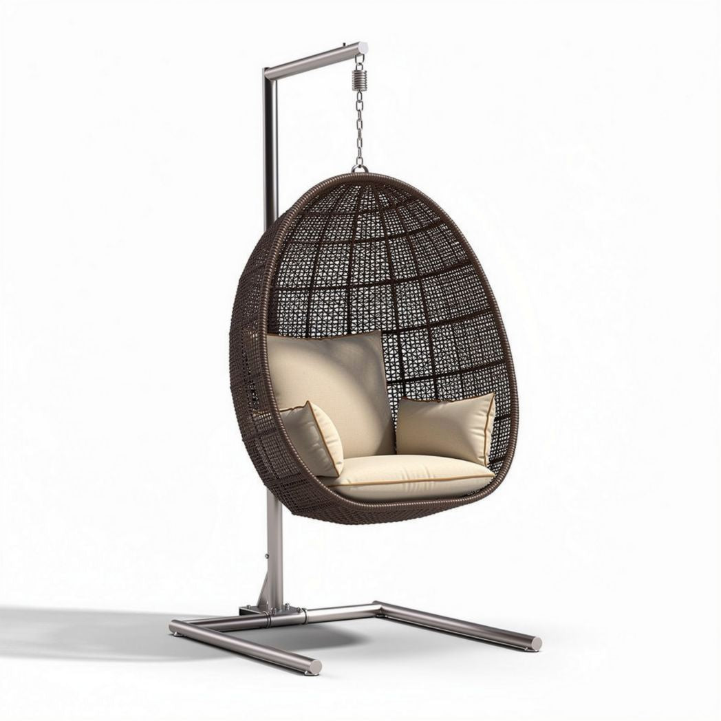 Schommelstoel van wicker met kussen en metalen standaard 100 x 80 x 120cm