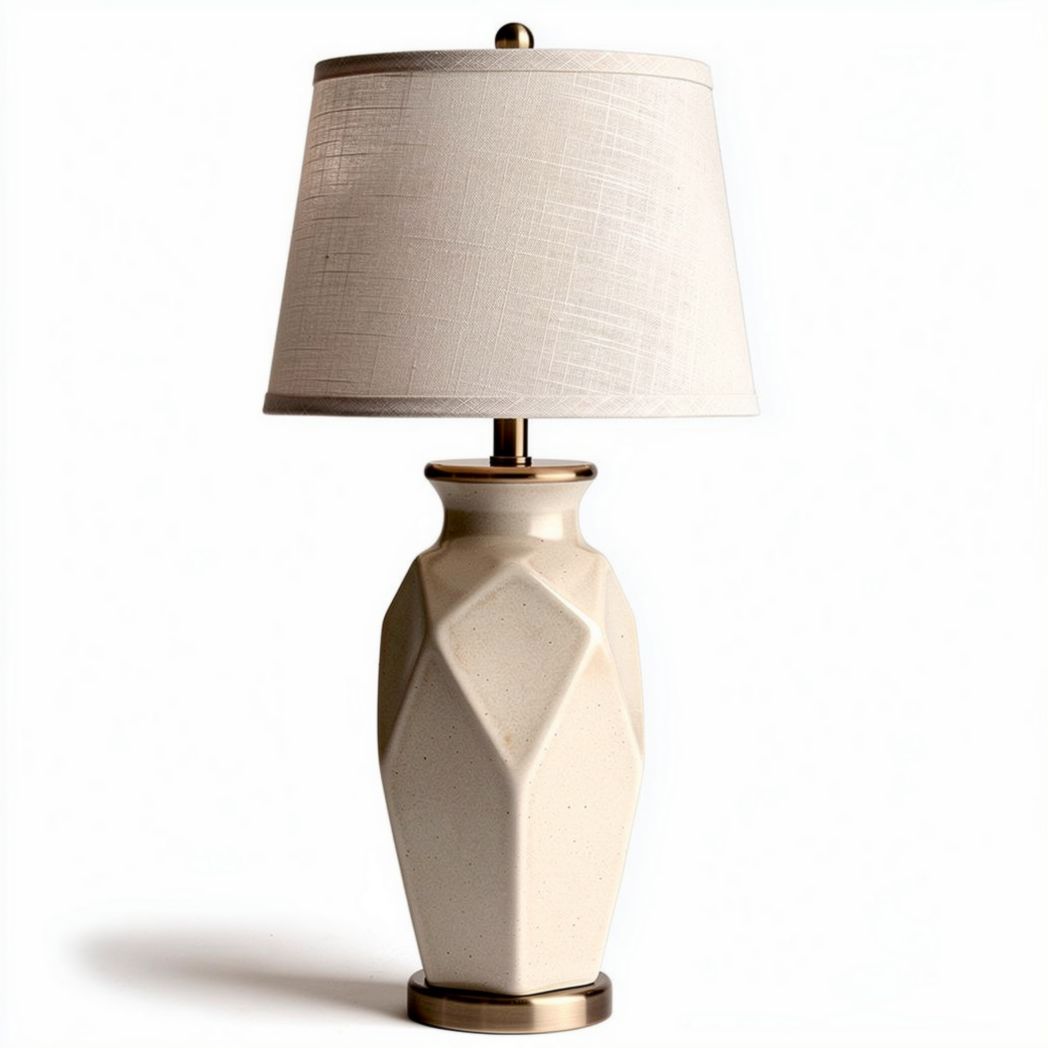 Tafellamp met geometrisch design van keramiek en stof in beige 30 x 30 x 60cm