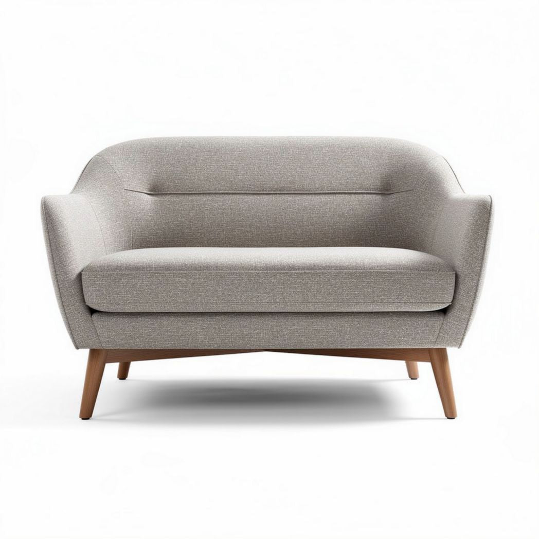 Lichte grijze stofbank met houten poten 145 x 80 x 70cm