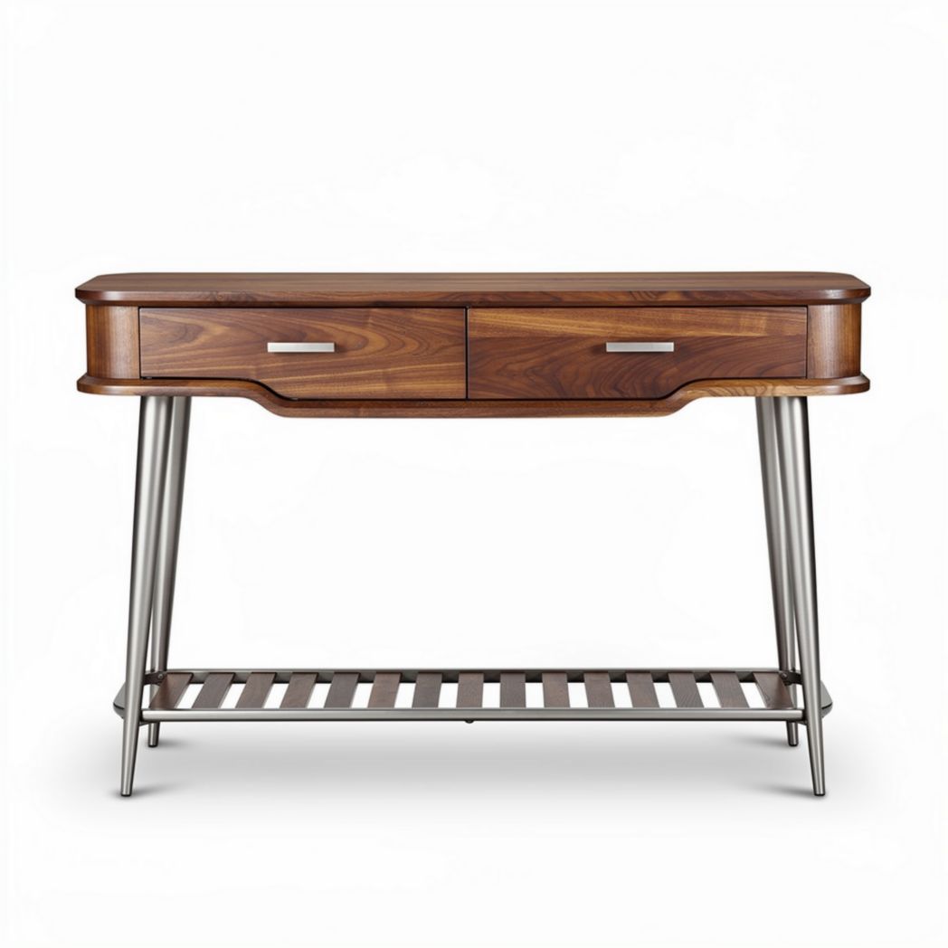 Console tafel met houten bovenblad en metalen poten 120 x 40 x 75cm