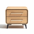 houten nachtkast met twee lades en zwart metalen voet 50 x 40 x 40cm