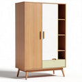Kast van hout met deur en planken in lichtbruin en groen 120 x 60 x 180cm