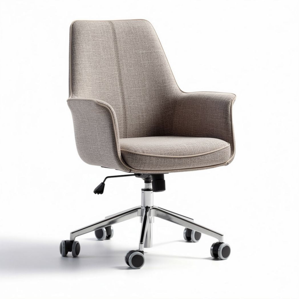 Ergonomische bureaustoel van stof in lichtbruin met verchroomde basis 60 x 60 x 90cm